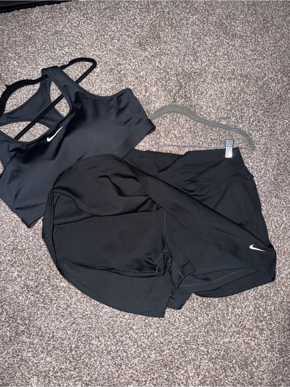 Nike Black Sports Bra and Skort Set with White Swooshes - Picture 2 of 2